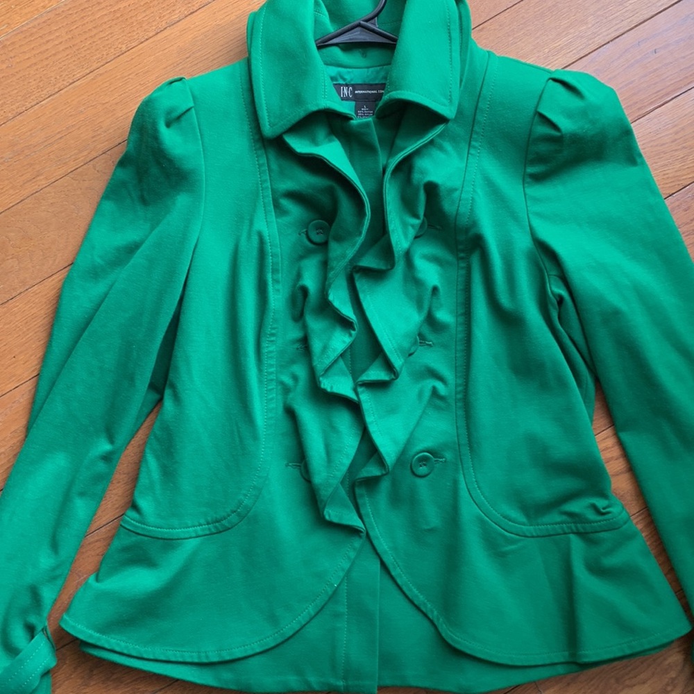 INC International Concepts Green ruffle button down & zipper jacket size Large